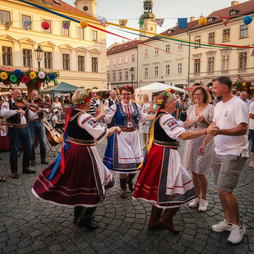 Skupina turistů obdivující místní památky během procházky.